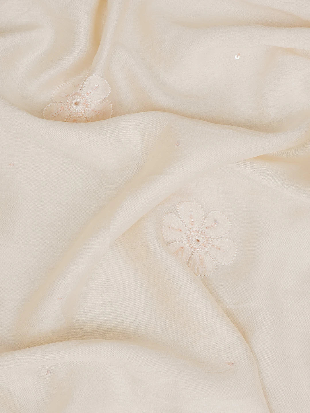 Ada Hand Embroidered Light Peach Chanderi Lucknowi Chikankari Unstitched Kurta Dupatta Set with Cutdana Work 01A584729