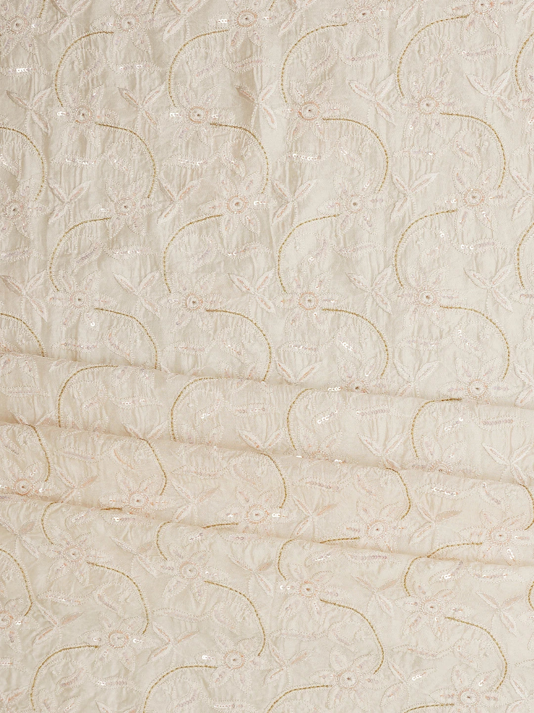 Ada Hand Embroidered Light Peach Chanderi Lucknowi Chikankari Unstitched Kurta Dupatta Set with Cutdana Work 01A584729
