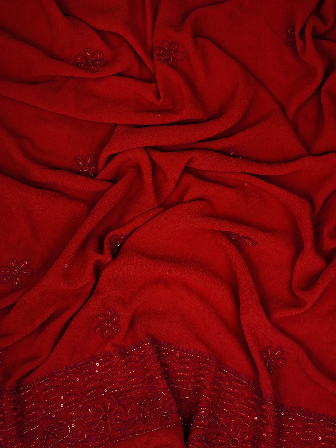 Ada Hand Embroidered Red Pure Georgette Lucknowi Chikankari Semi-Stitched Anarkali Kurta Dupatta Set With Cutdana Work 01A700259