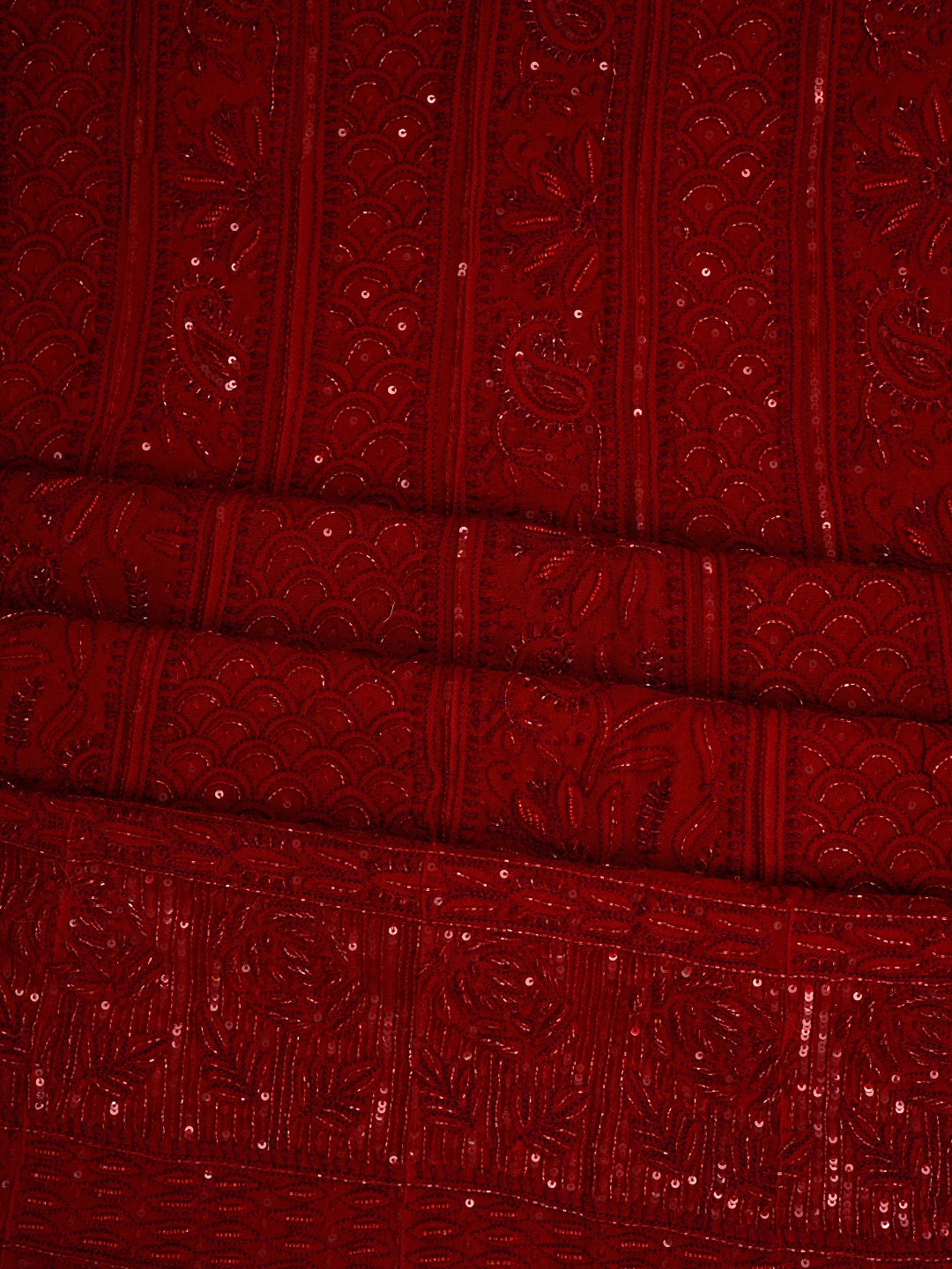 Ada Hand Embroidered Red Pure Georgette Lucknowi Chikankari Semi-Stitched Anarkali Kurta Dupatta Set With Cutdana Work 01A700259