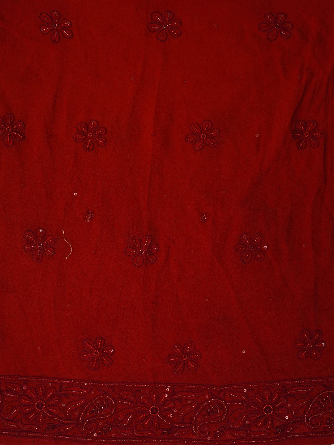 Ada Hand Embroidered Red Pure Georgette Lucknowi Chikankari Semi-Stitched Anarkali Kurta Dupatta Set With Cutdana Work 01A700259
