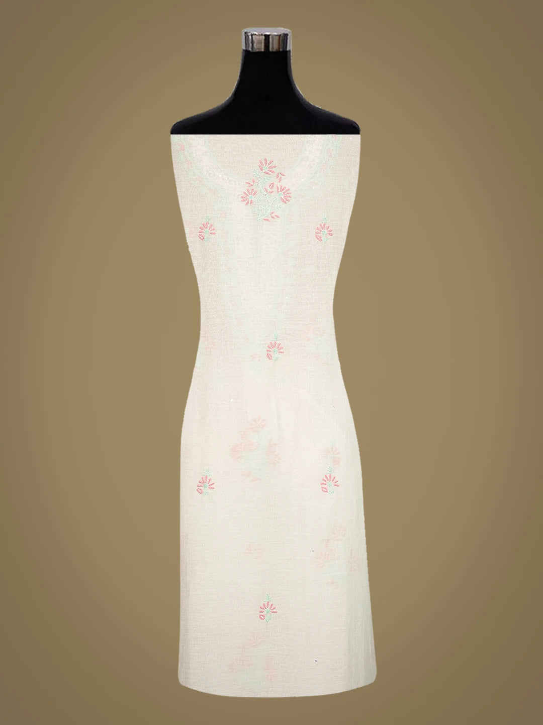 Ada Hand Embroidered White Chanderi Lucknowi Chikankari Unstitched Kurta Dupatta Set with Cutdana Work 01A645728
