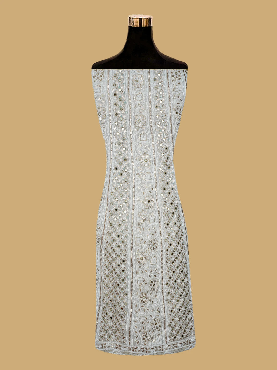 Ada Hand Embroidered White Viscose Georgette Lucknowi Chikankari Semi-Stitched Anarkali Kurta Dupatta Set with Gotapatti Work 01A765541