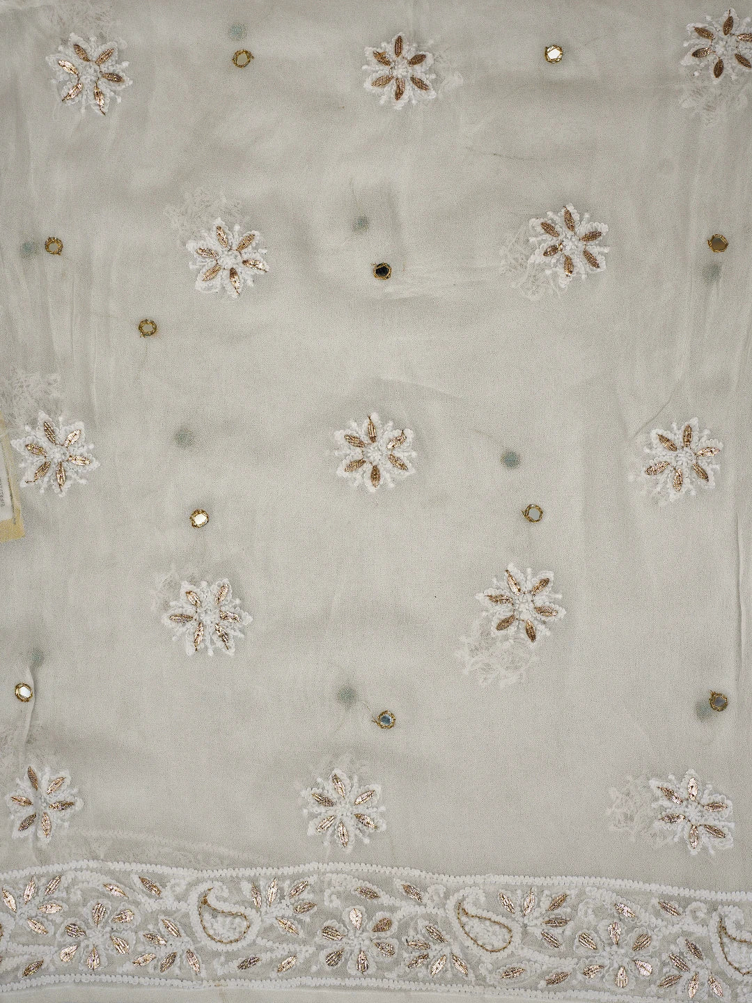 Ada Hand Embroidered White Viscose Georgette Lucknowi Chikankari Semi-Stitched Anarkali Kurta Dupatta Set with Gotapatti Work 01A765541