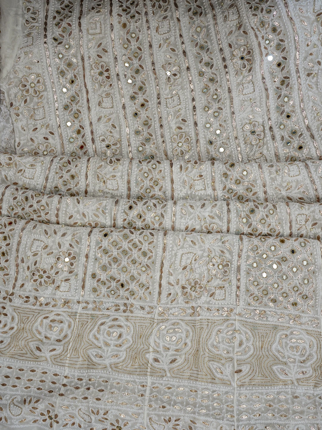 Ada Hand Embroidered White Viscose Georgette Lucknowi Chikankari Semi-Stitched Anarkali Kurta Dupatta Set with Gotapatti Work 01A765541