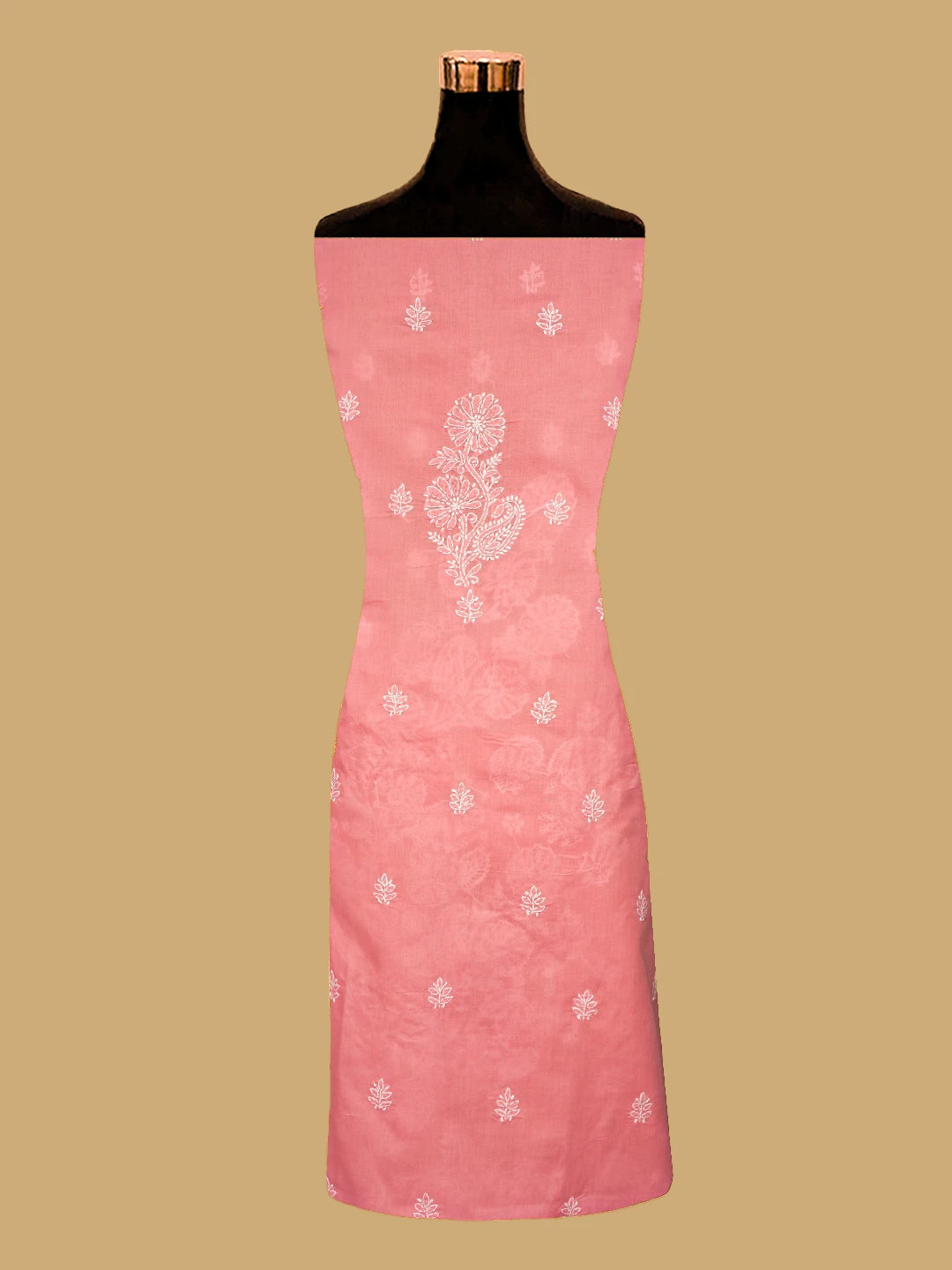 Ada Hand Embroidered Peach Cotton Lucknowi Chikankari Unstitched Kurta Piece 01A712240