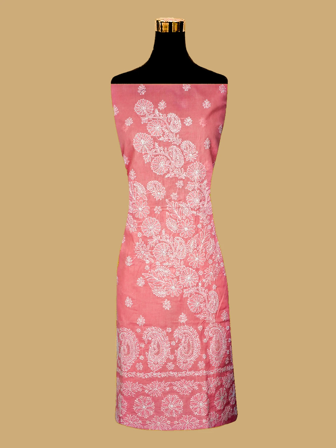 Ada Hand Embroidered Peach Cotton Lucknowi Chikankari Unstitched Kurta Piece 01A712240