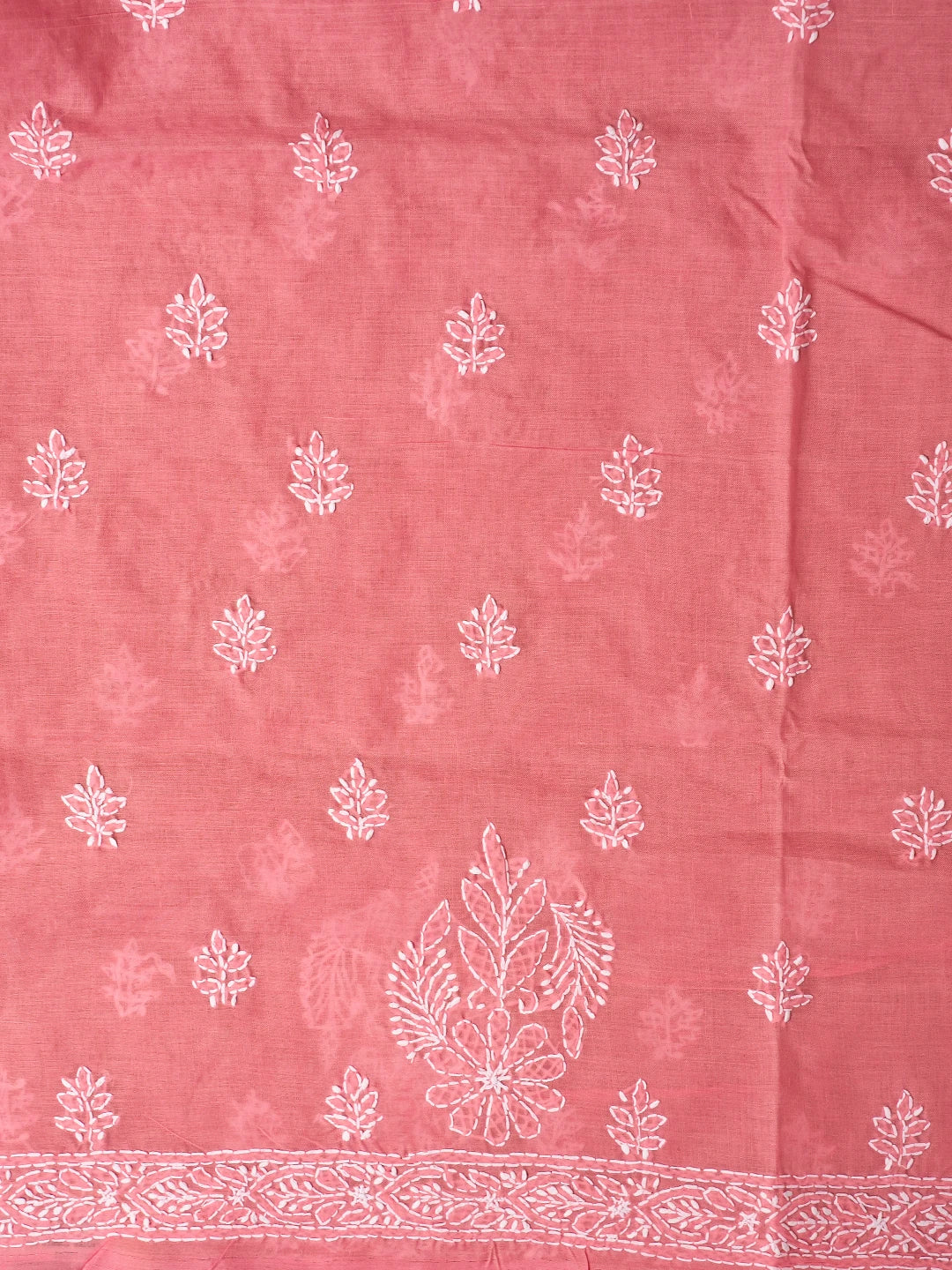 Ada Hand Embroidered Peach Cotton Lucknowi Chikankari Unstitched Kurta Piece 01A712240