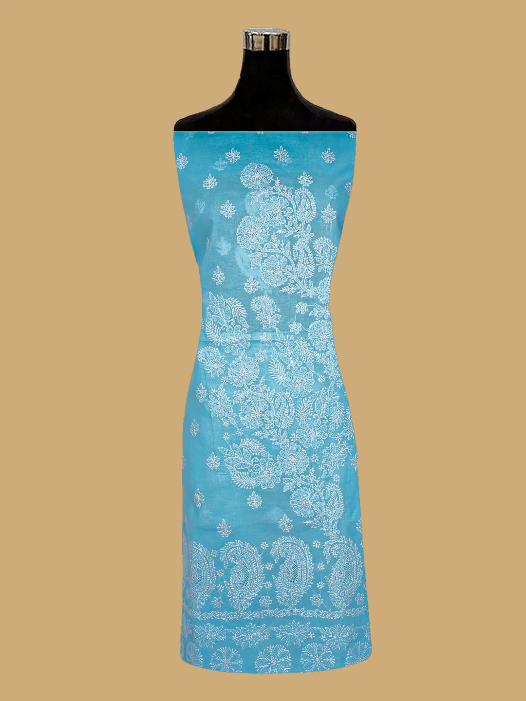 Ada Hand Embroidered Blue Cotton Lucknowi Chikankari Unstitched Kurta Piece 01A712189
