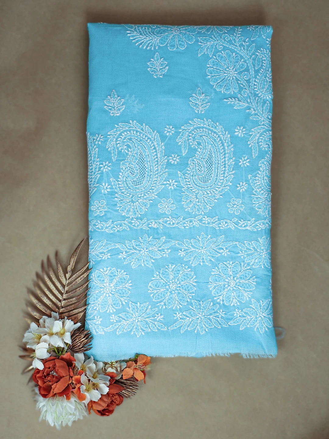 Ada Hand Embroidered Blue Cotton Lucknowi Chikankari Unstitched Kurta Piece 01A712189