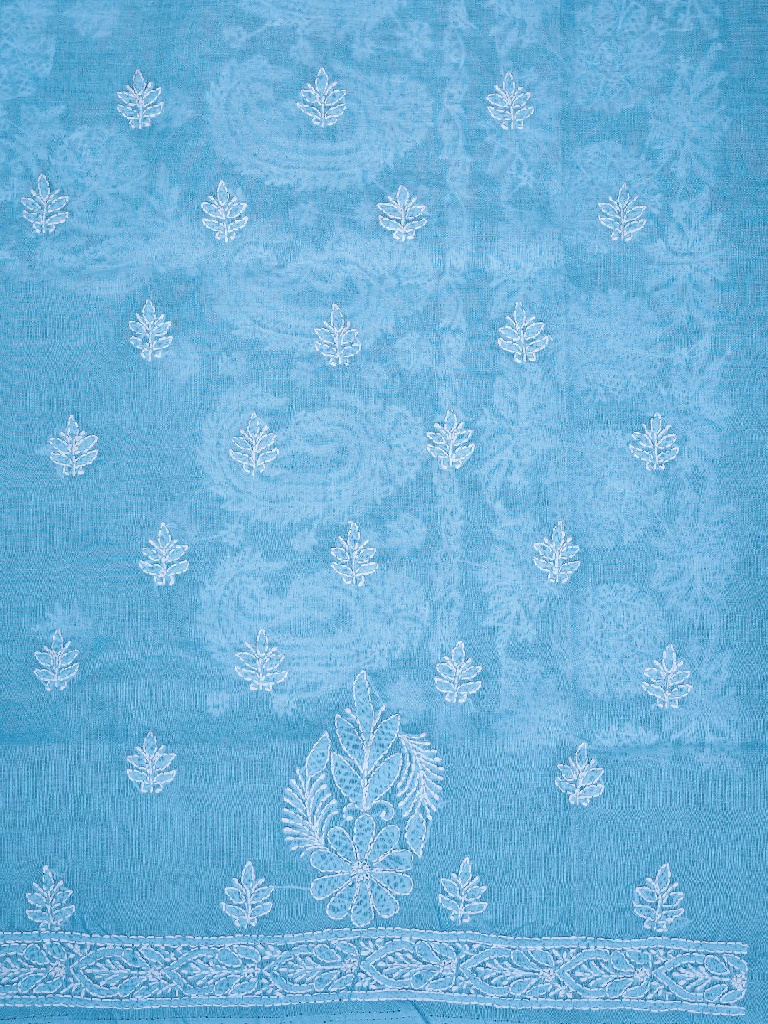 Ada Hand Embroidered Blue Cotton Lucknowi Chikankari Unstitched Kurta Piece 01A712189