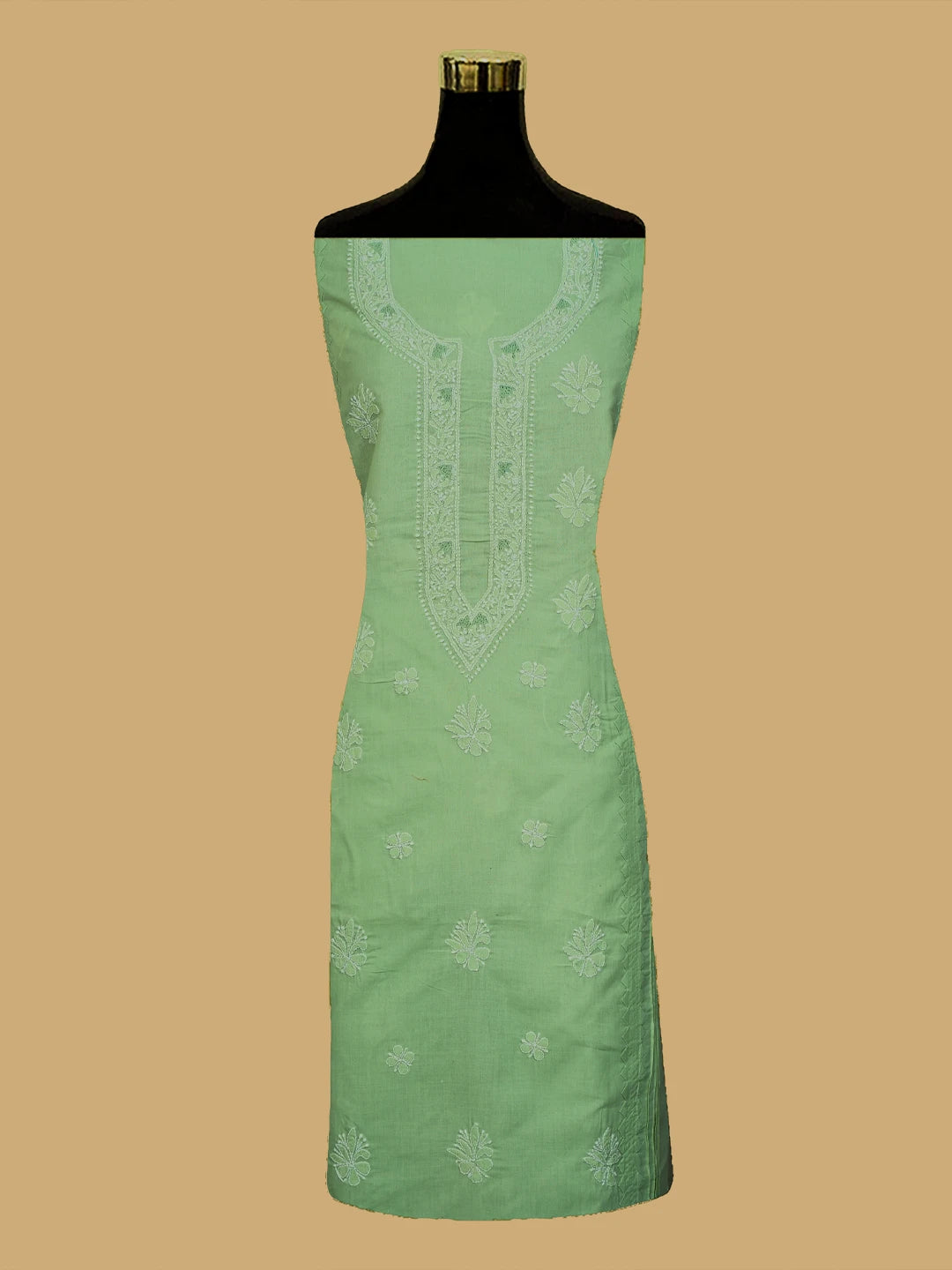 Ada Hand Embroidered Tea Green Cotton Lucknowi Chikankari Unstitched Kurta Piece 01A706039