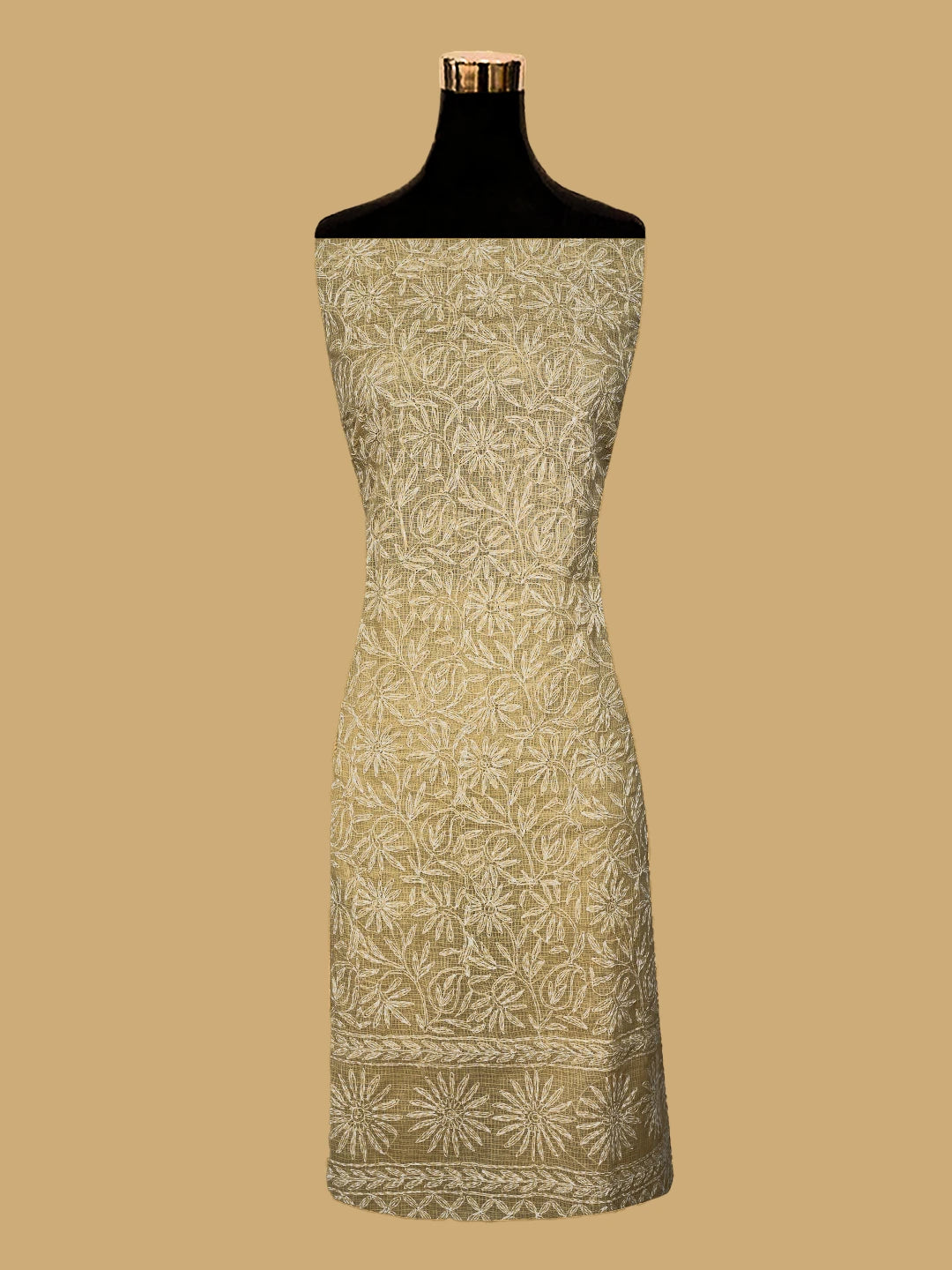 Ada Hand Embroidered Fawn Kota Lucknowi Chikankari Unstitched Kurta Dupatta Set 01A751304