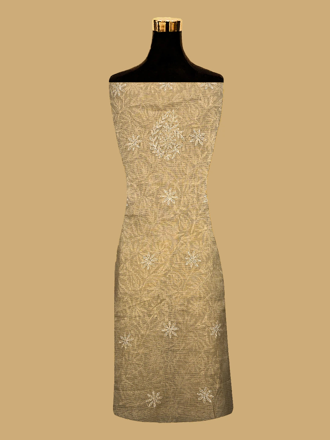 Ada Hand Embroidered Fawn Kota Lucknowi Chikankari Unstitched Kurta Dupatta Set 01A751304