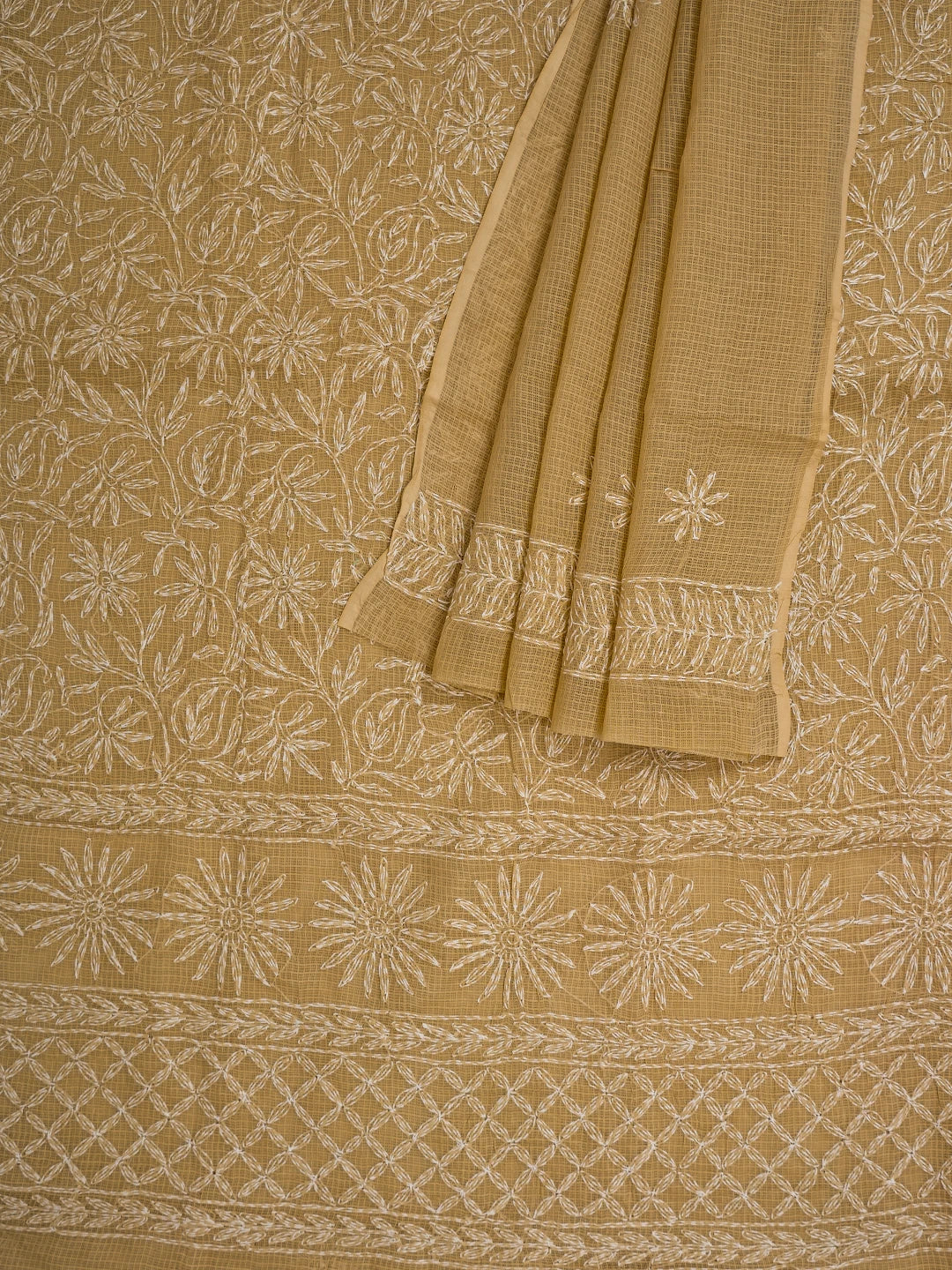 Ada Hand Embroidered Fawn Kota Lucknowi Chikankari Unstitched Kurta Dupatta Set 01A751304
