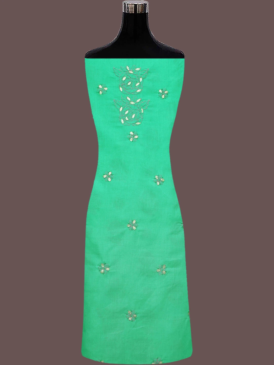 Ada Hand Embroidered Shamrock Green Cotton Lucknowi Chikankari Unstitched Suit Piece With Gota Patti Work 01A48238
