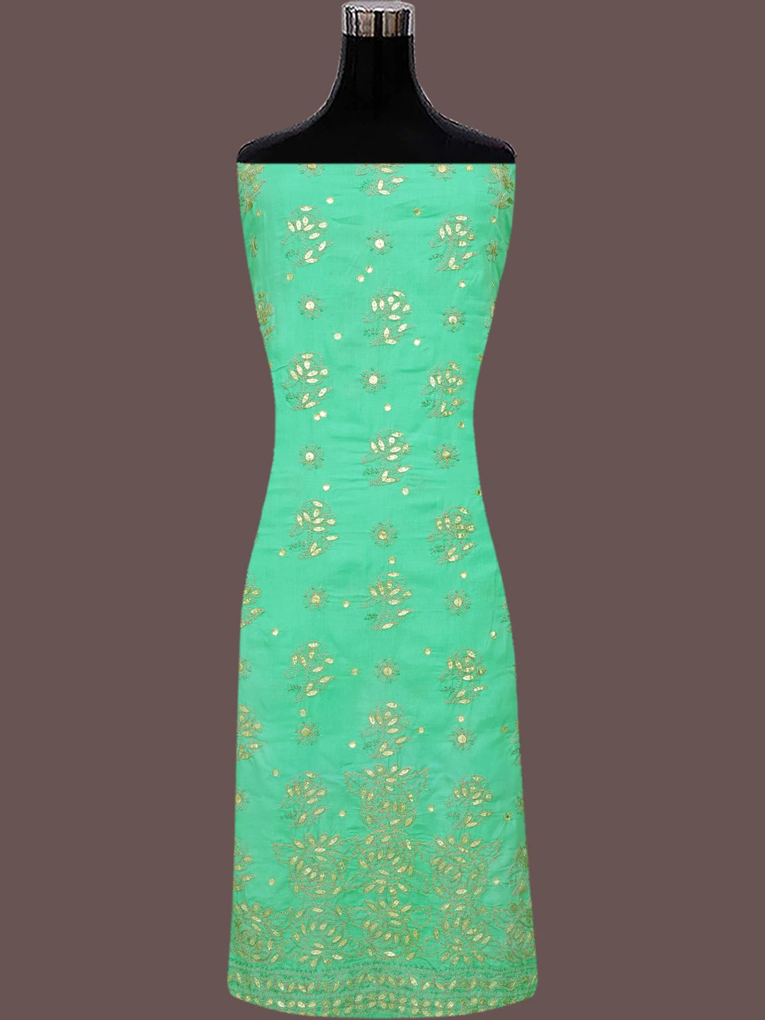 Ada Hand Embroidered Shamrock Green Cotton Lucknowi Chikankari Unstitched Suit Piece With Gota Patti Work 01A48238