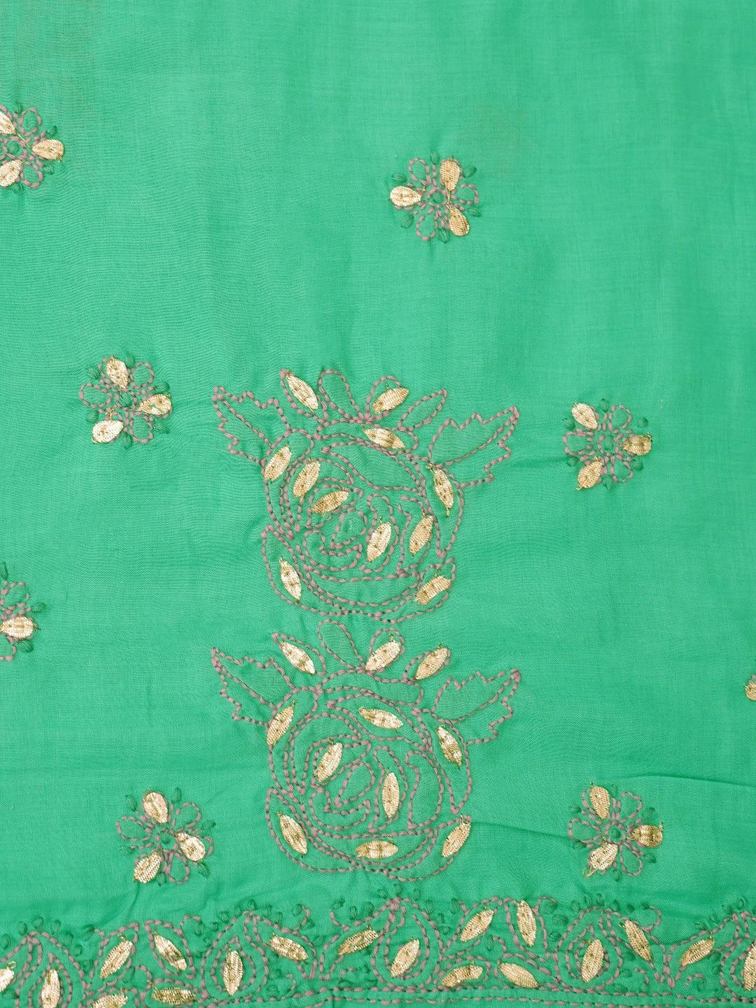 Ada Hand Embroidered Shamrock Green Cotton Lucknowi Chikankari Unstitched Suit Piece With Gota Patti Work 01A48238