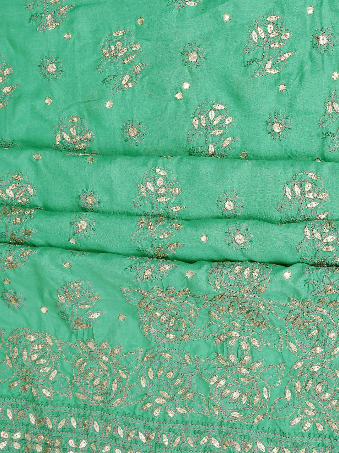 Ada Hand Embroidered Shamrock Green Cotton Lucknowi Chikankari Unstitched Suit Piece With Gota Patti Work 01A48238