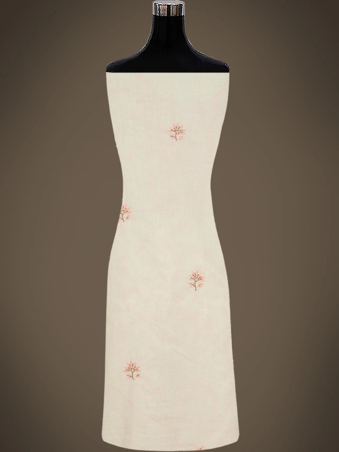 Ada Hand Embroidered Peach Cotton Lucknowi Chikankari Unstitched Suit Piece With Cutdana Work 01A376749