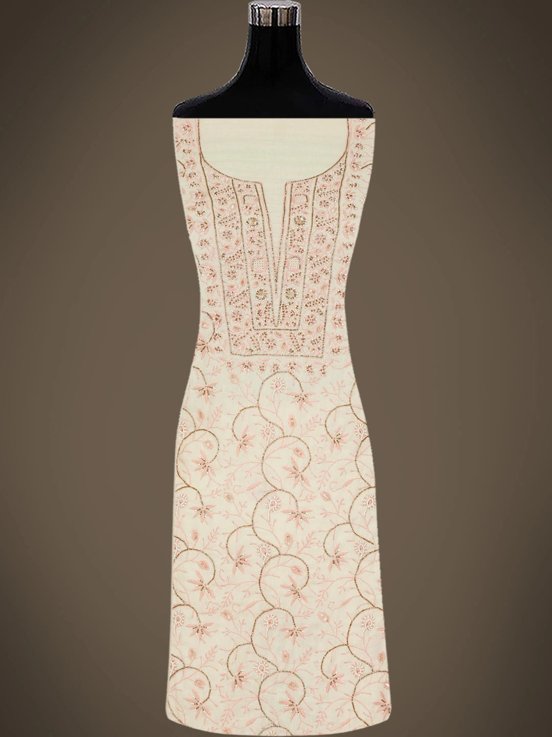 Ada Hand Embroidered Peach Cotton Lucknowi Chikankari Unstitched Suit Piece With Cutdana Work 01A376749