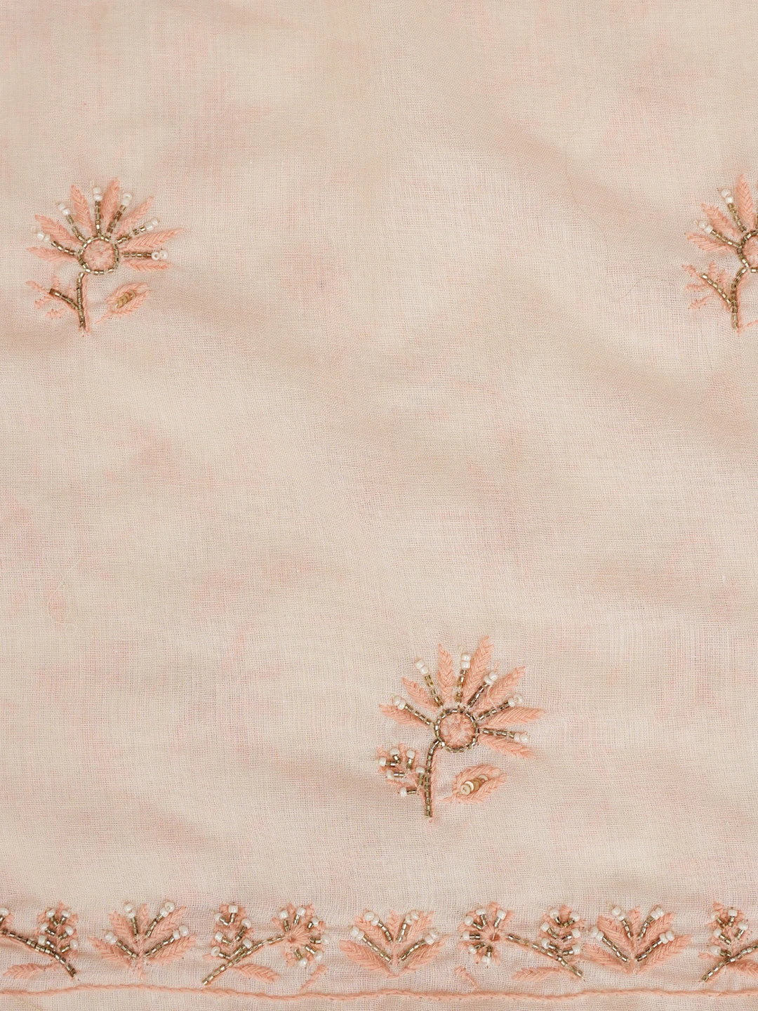 Ada Hand Embroidered Peach Cotton Lucknowi Chikankari Unstitched Suit Piece With Cutdana Work 01A376749