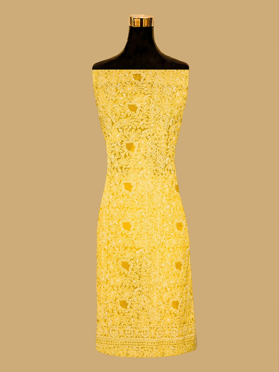 Ada Hand Embroidered Yellow Georgette Lucknowi Chikankari Unstitched Kurta Piece 01A736936