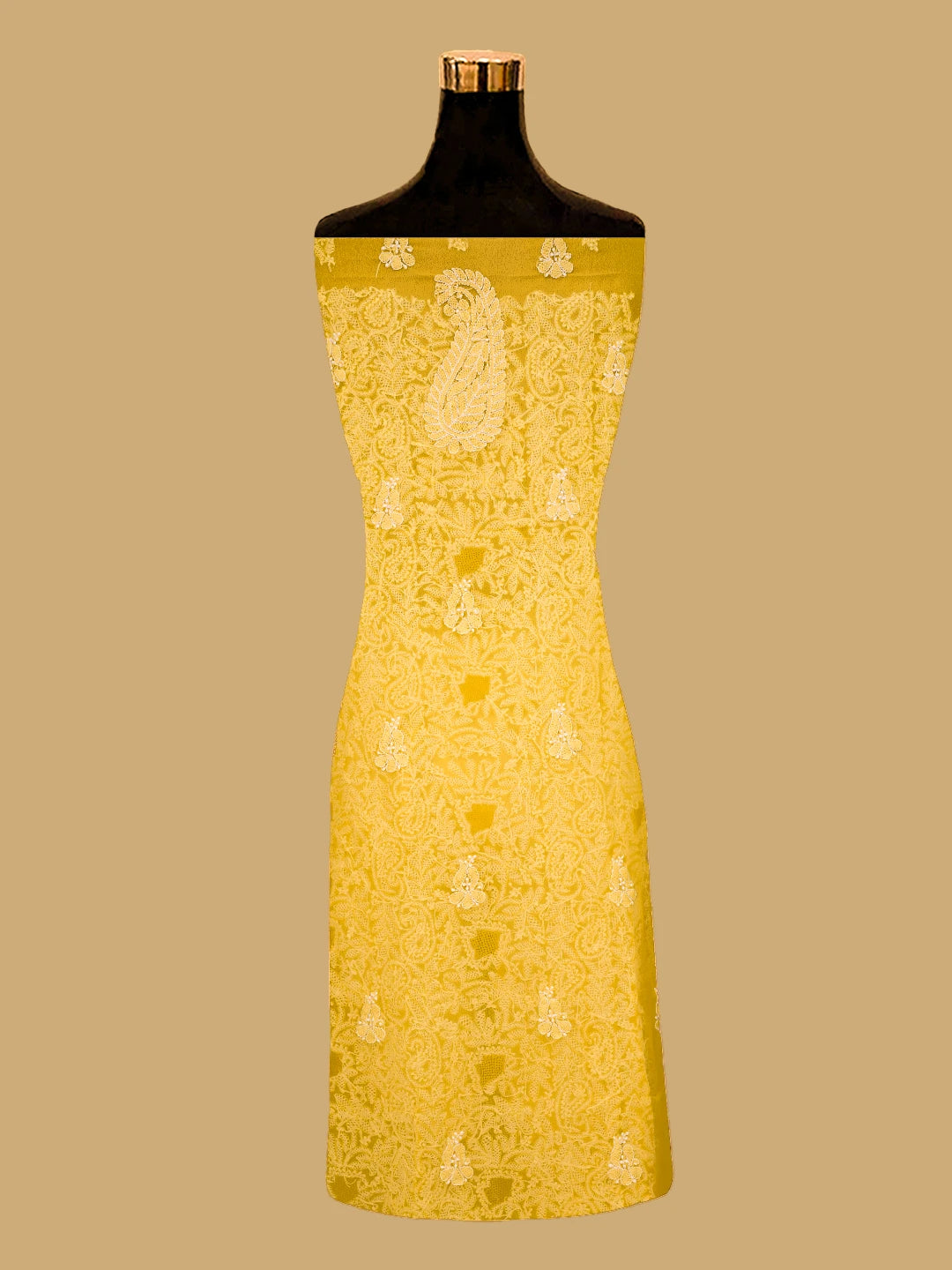 Ada Hand Embroidered Yellow Georgette Lucknowi Chikankari Unstitched Kurta Piece 01A736936