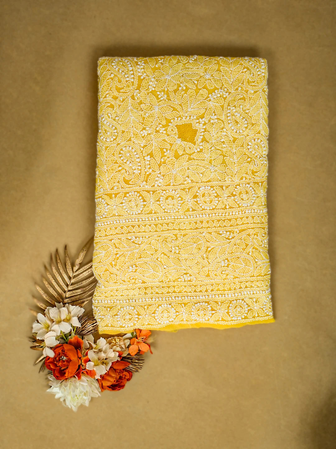 Ada Hand Embroidered Yellow Georgette Lucknowi Chikankari Unstitched Kurta Piece 01A736936