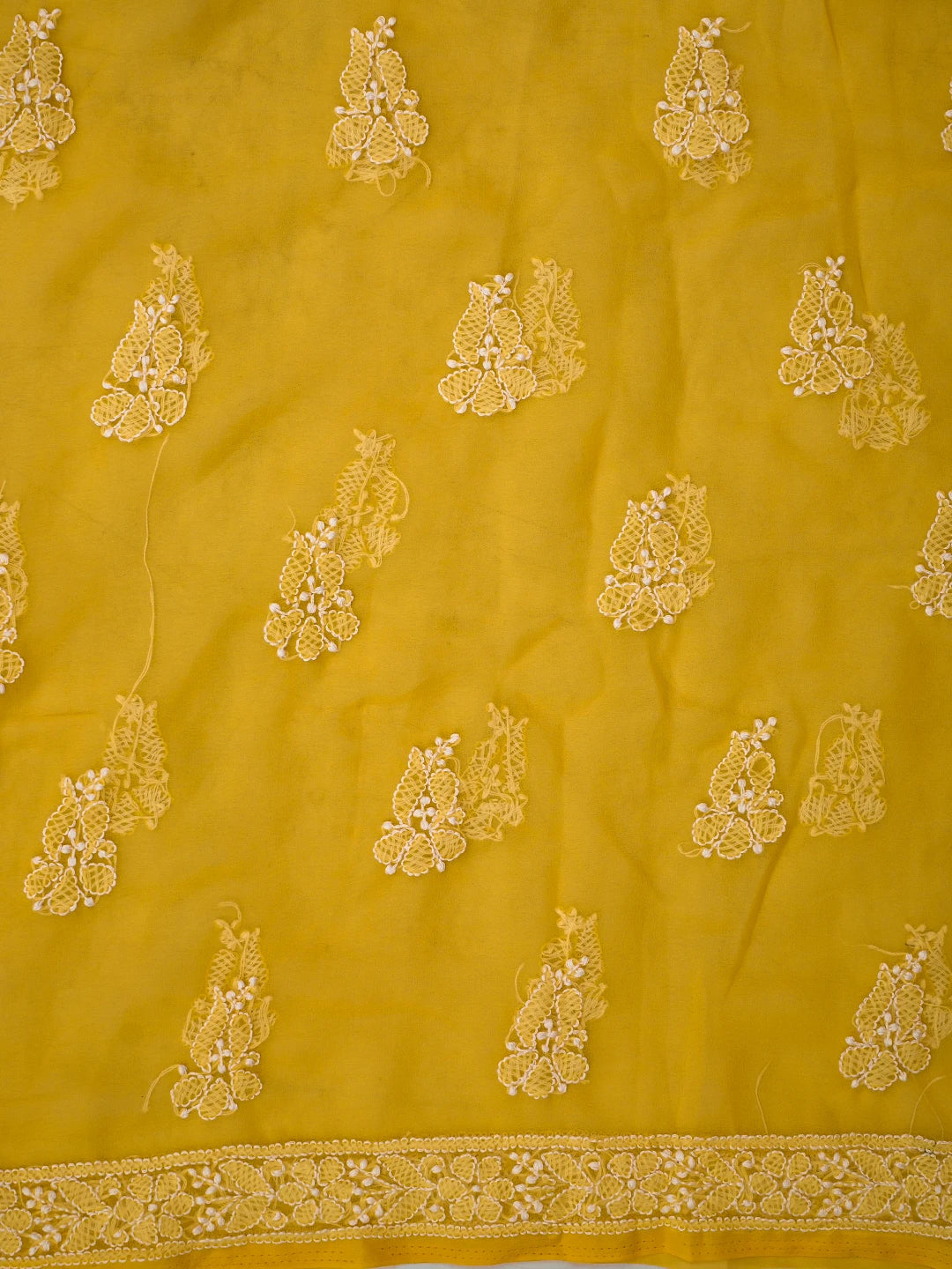 Ada Hand Embroidered Yellow Georgette Lucknowi Chikankari Unstitched Kurta Piece 01A736936