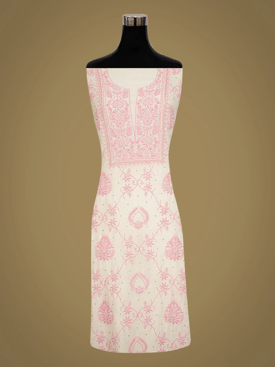 Ada Hand Embroidered White Chanderi Lucknowi Chikankari Unstitched Kurta Dupatta Set With Pearl Work 01A749499