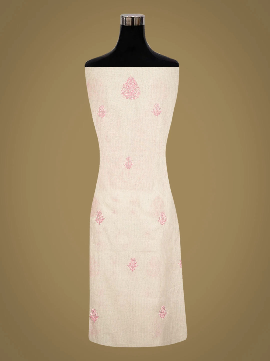 Ada Hand Embroidered White Chanderi Lucknowi Chikankari Unstitched Kurta Dupatta Set With Pearl Work 01A749499