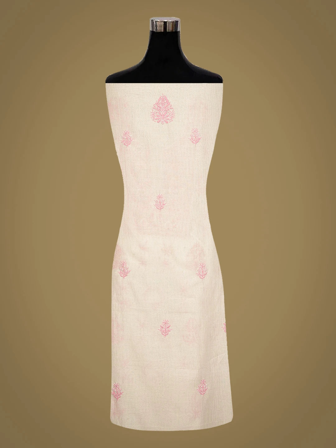 Ada Hand Embroidered White Chanderi Lucknowi Chikankari Unstitched Kurta Dupatta Set With Pearl Work 01A749499
