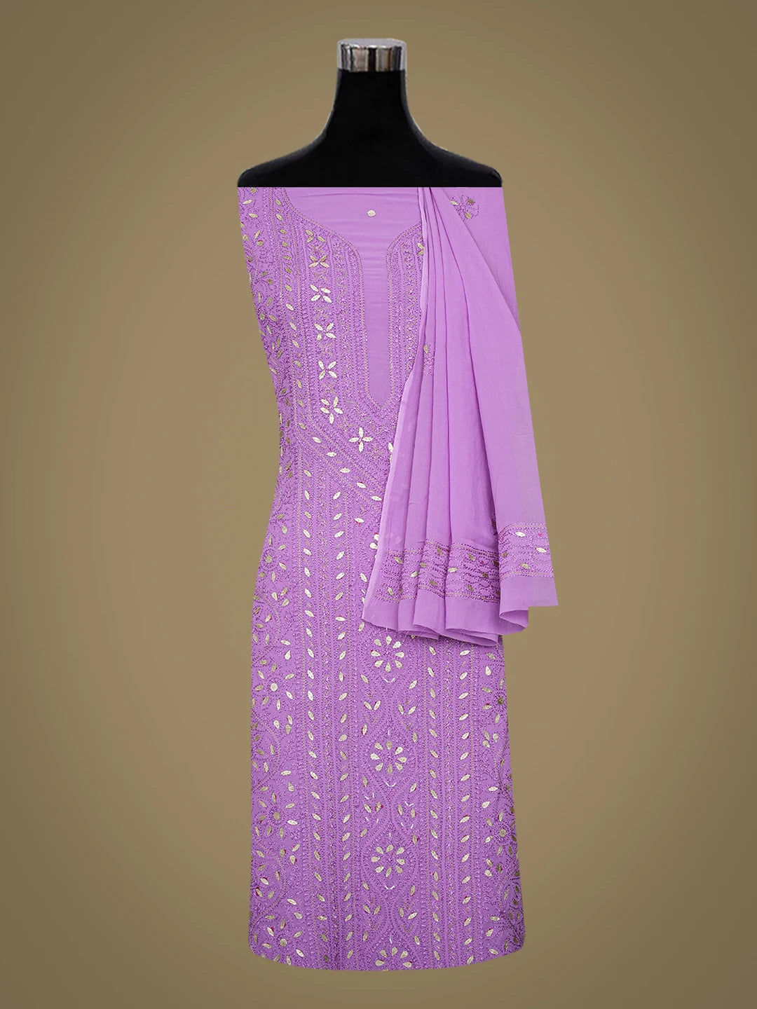 Ada Hand Embroidered Purple Viscose Georgette Lucknowi Chikankari Unstitched Kurta Dupatta Set With Gota Patti Work 01A751169
