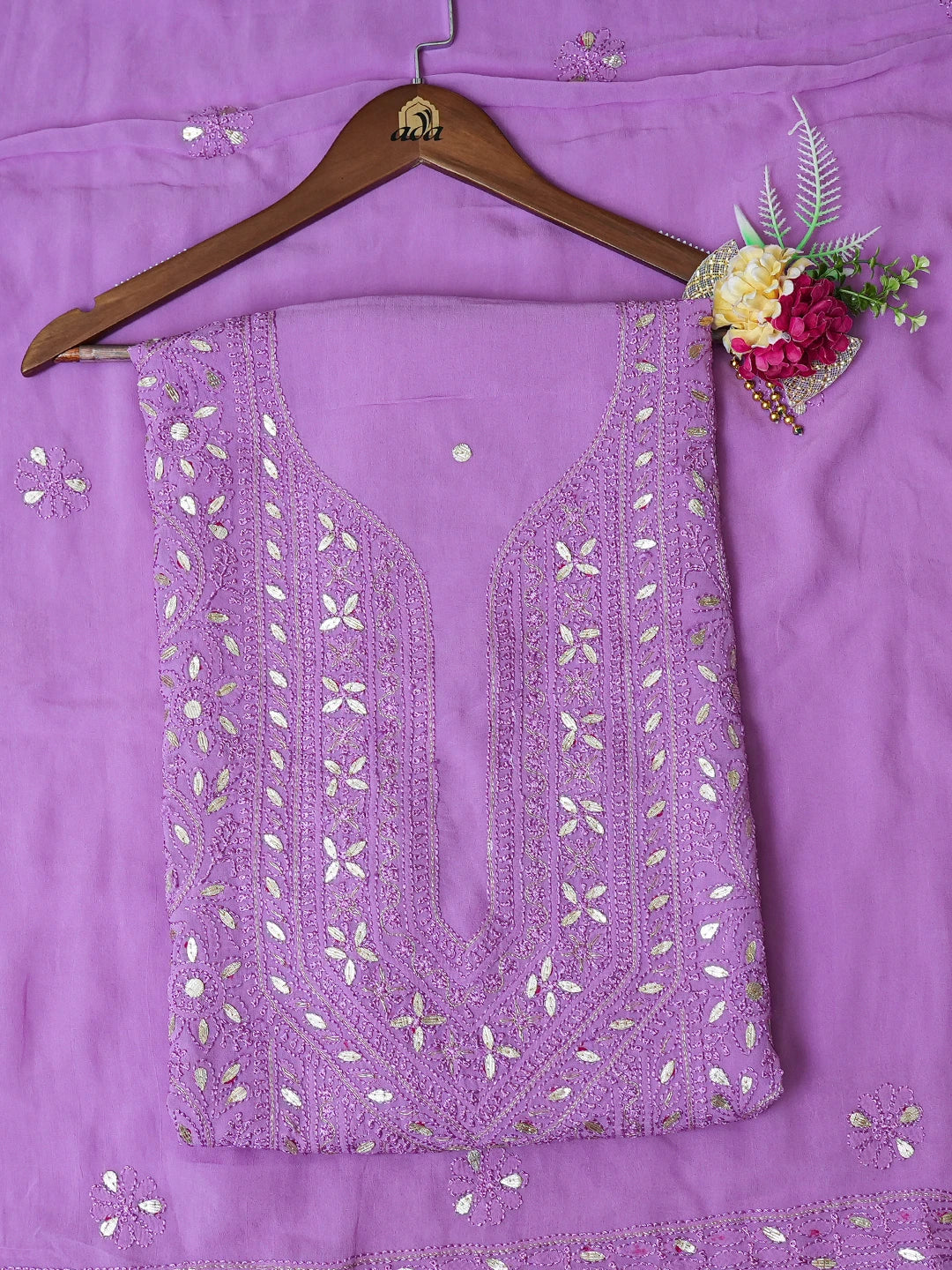 Ada Hand Embroidered Purple Viscose Georgette Lucknowi Chikankari Unstitched Kurta Dupatta Set With Gota Patti Work 01A751169