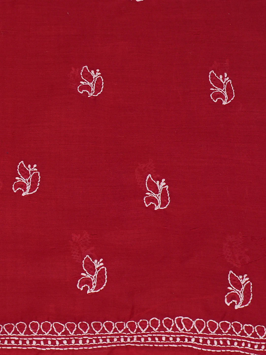 Ada Hand Embroidered Red Cotton Lucknowi Chikankari Unstitched Kurta Piece 01A751795