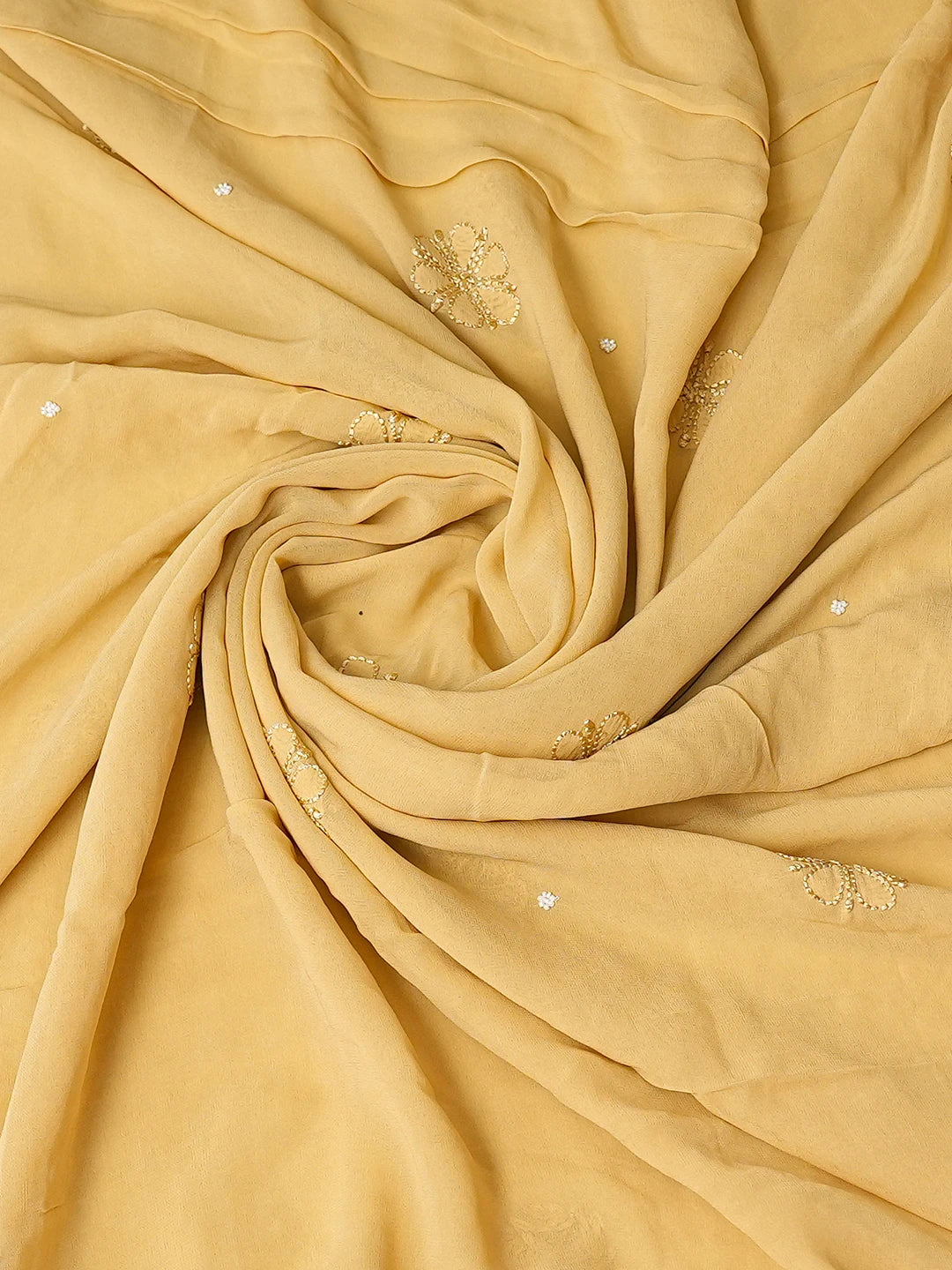 Ada Hand Embroidered Fawn Viscose Georgette Lucknowi Chikankari Unstitched Kurta Dupatta Set With Cutdana Work 01A724451