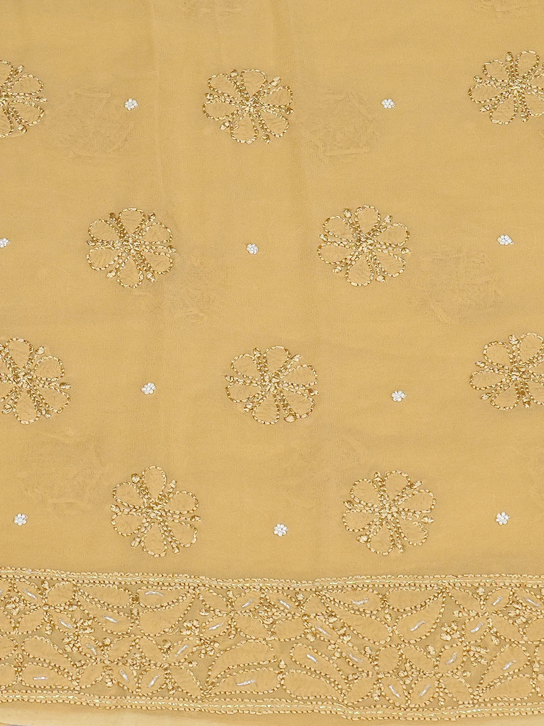 Ada Hand Embroidered Fawn Viscose Georgette Lucknowi Chikankari Unstitched Kurta Dupatta Set With Cutdana Work 01A724451