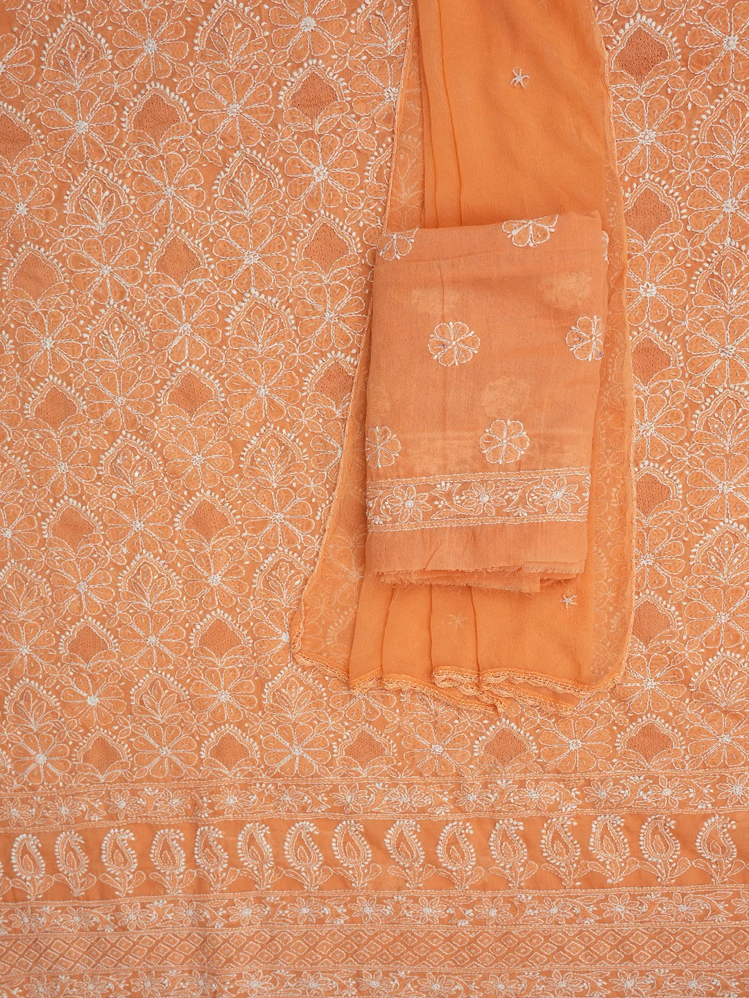 Ada Hand Embroidered Rust Cotton Lucknowi Chikankari Unstitched Suit Piece With Cutdana Work 01A677541