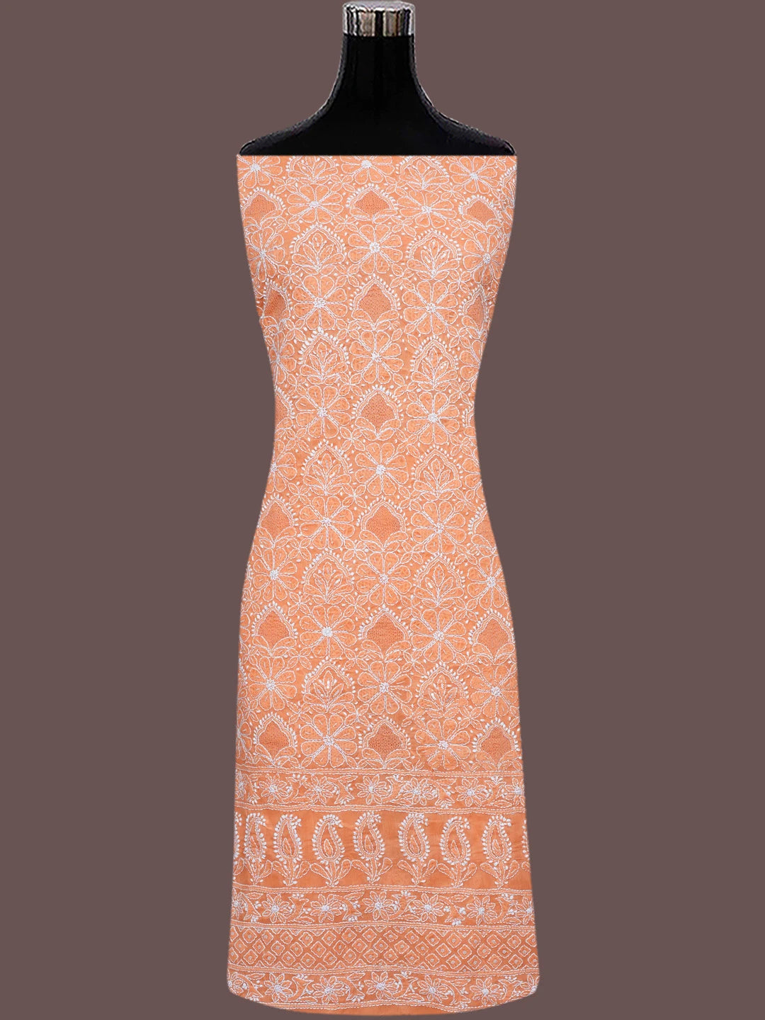 Ada Hand Embroidered Rust Cotton Lucknowi Chikankari Unstitched Suit Piece With Cutdana Work 01A677541