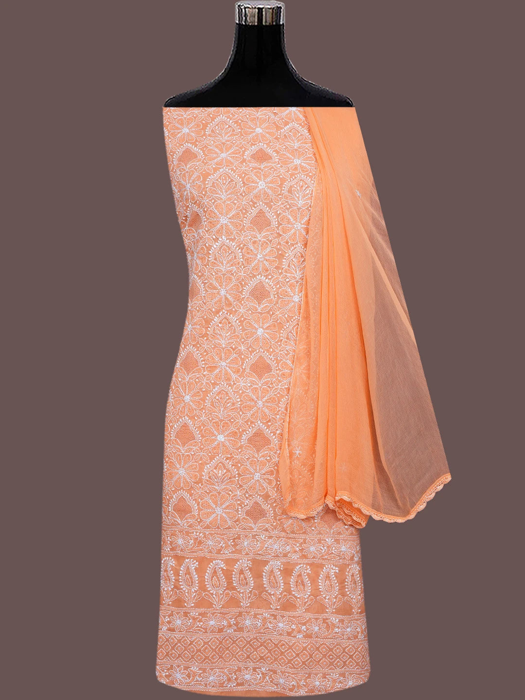 Ada Hand Embroidered Rust Cotton Lucknowi Chikankari Unstitched Suit Piece With Cutdana Work 01A677541
