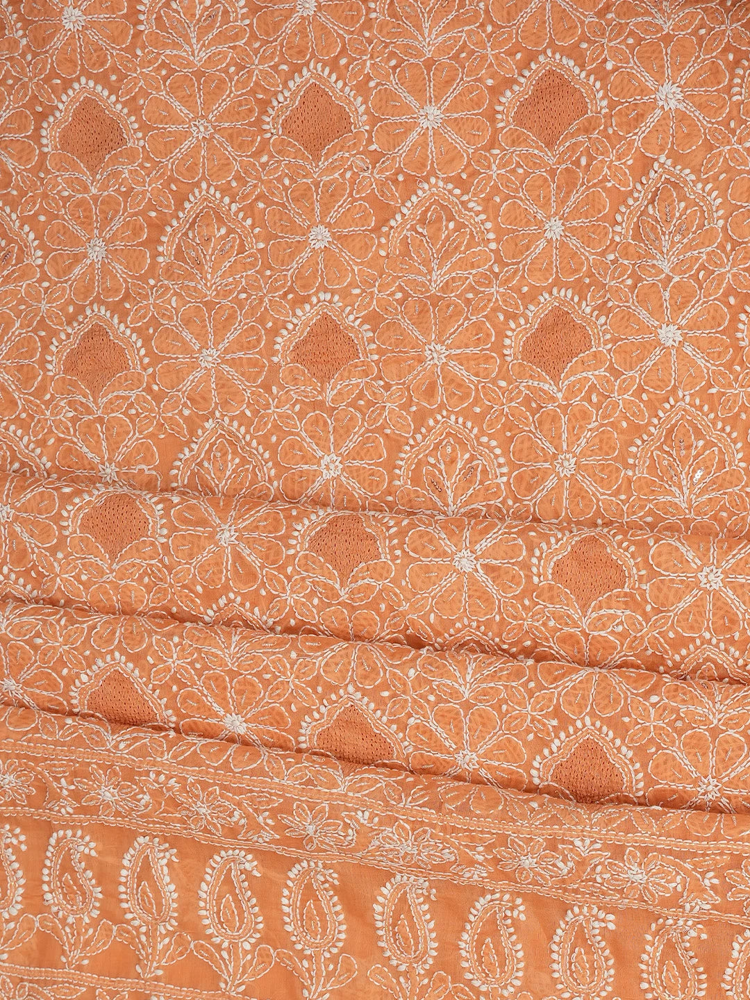 Ada Hand Embroidered Rust Cotton Lucknowi Chikankari Unstitched Suit Piece With Cutdana Work 01A677541