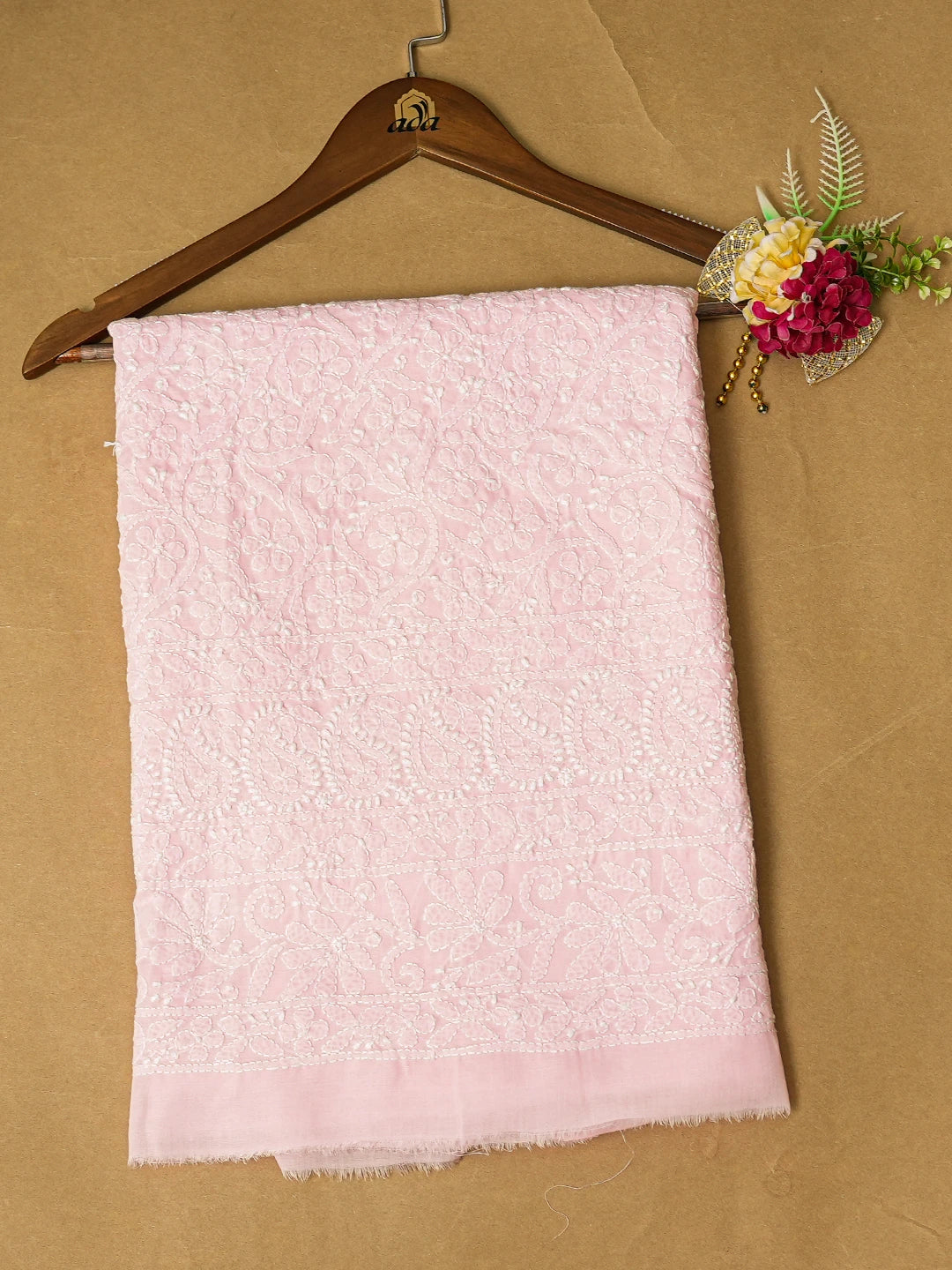 Ada Hand Embroidered Pink Cotton Lucknowi Chikankari Unstitched Kurta Piece 01A772913