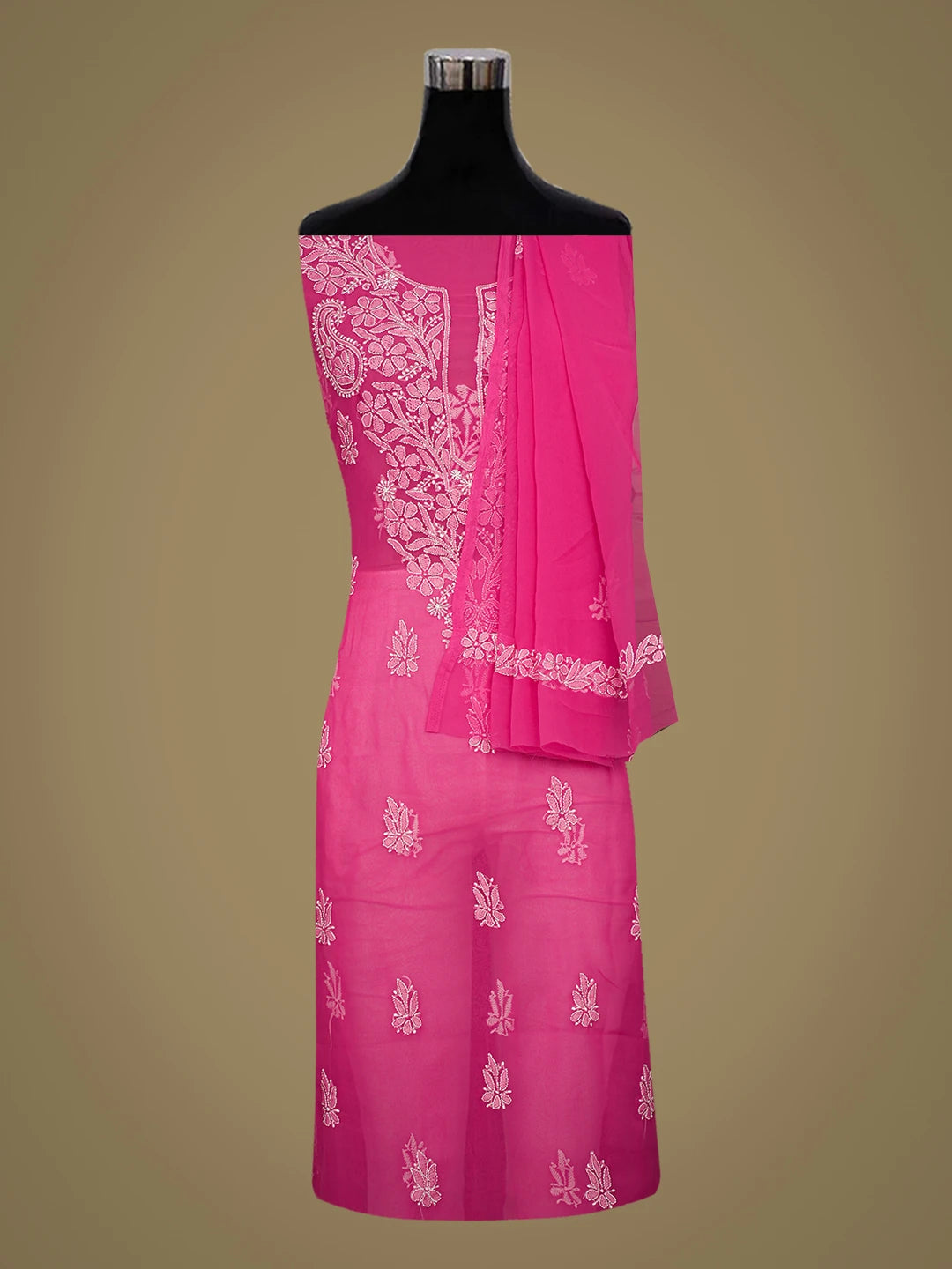 Ada Hand Embroidered Magenta Georgette Lucknowi Chikankari Unstitched Suit Piece 01A776387