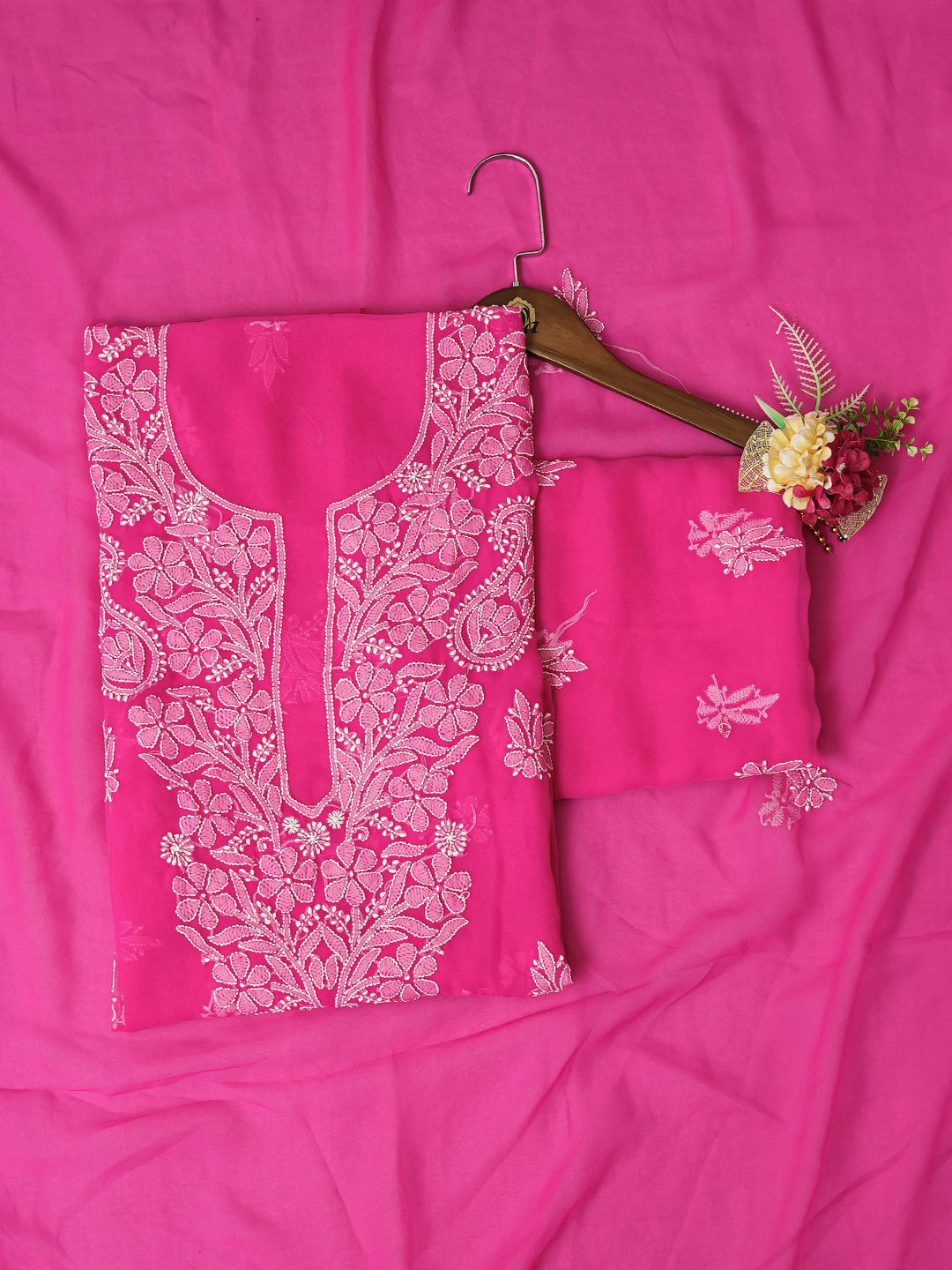 Ada Hand Embroidered Magenta Georgette Lucknowi Chikankari Unstitched Suit Piece 01A776387