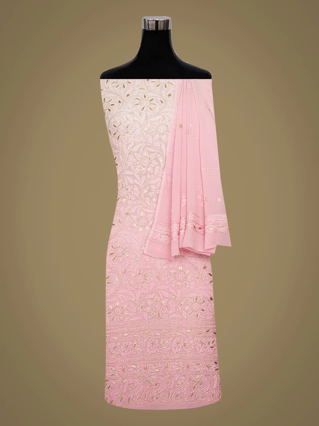 Ada Hand Embroidered Pink Viscose Georgette Lucknowi Chikankari Unstitched Kurta Dupatta Set With Gotapatti Work 01A751182