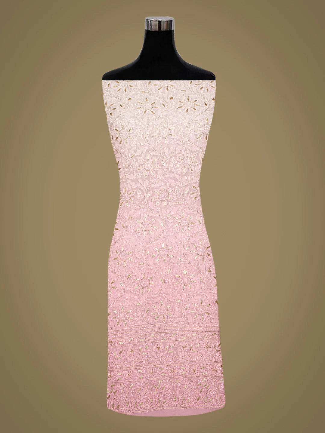 Ada Hand Embroidered Pink Viscose Georgette Lucknowi Chikankari Unstitched Kurta Dupatta Set With Gotapatti Work 01A751182