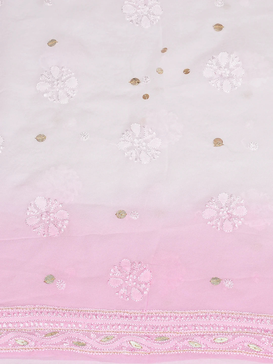 Ada Hand Embroidered Pink Viscose Georgette Lucknowi Chikankari Unstitched Kurta Dupatta Set With Gotapatti Work 01A751182