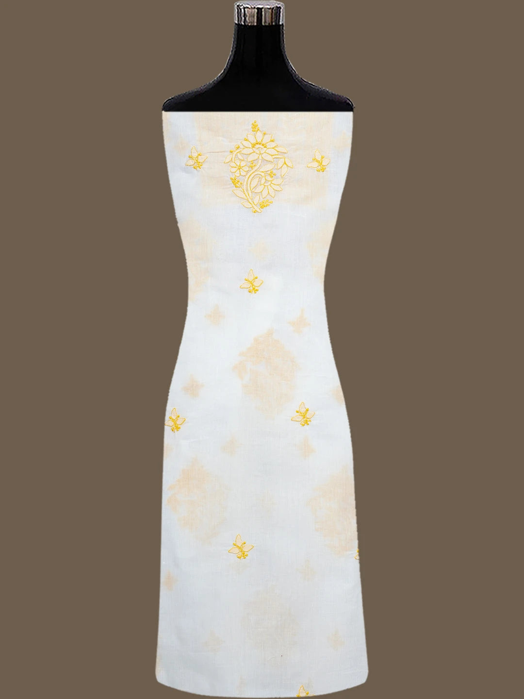 Ada Hand Embroidered White Cotton Lucknowi Chikankari Unstitched Suit Piece 01A767432