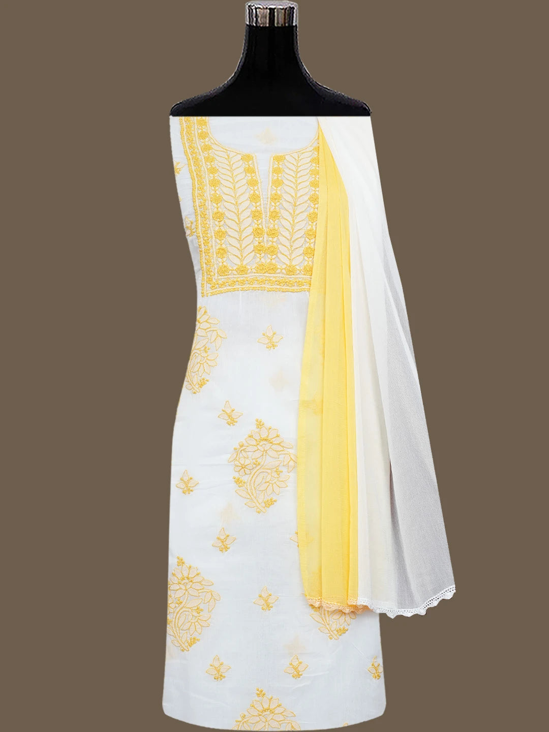Ada Hand Embroidered White Cotton Lucknowi Chikankari Unstitched Suit Piece 01A767432